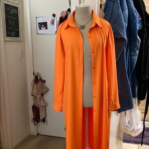 Vibrant Orange Long Shirt Dress
